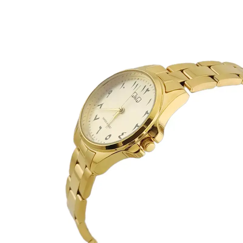Q&Q Arabic Gold Dial Gold-tone Ladies Watch- C37A-018PY